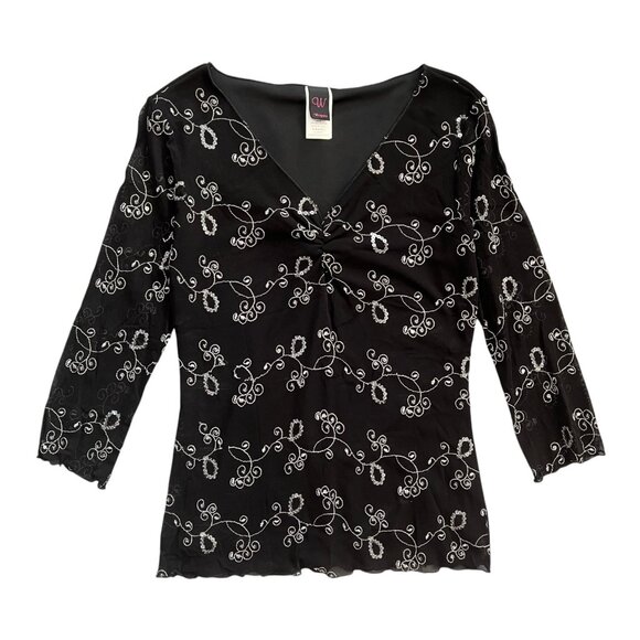 Y2K Wrapper Embroidered Sequin Mesh Top Black Medium Fairy Grunge Whimsygoth - Picture 1 of 8